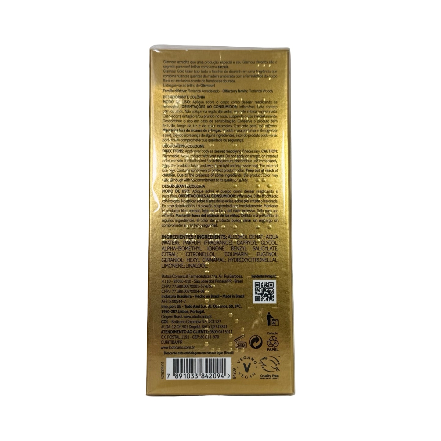 Glamour Gold Glam Eau de Toilette 75ml – O Boticário | Luxurious Floral Oriental Perfume