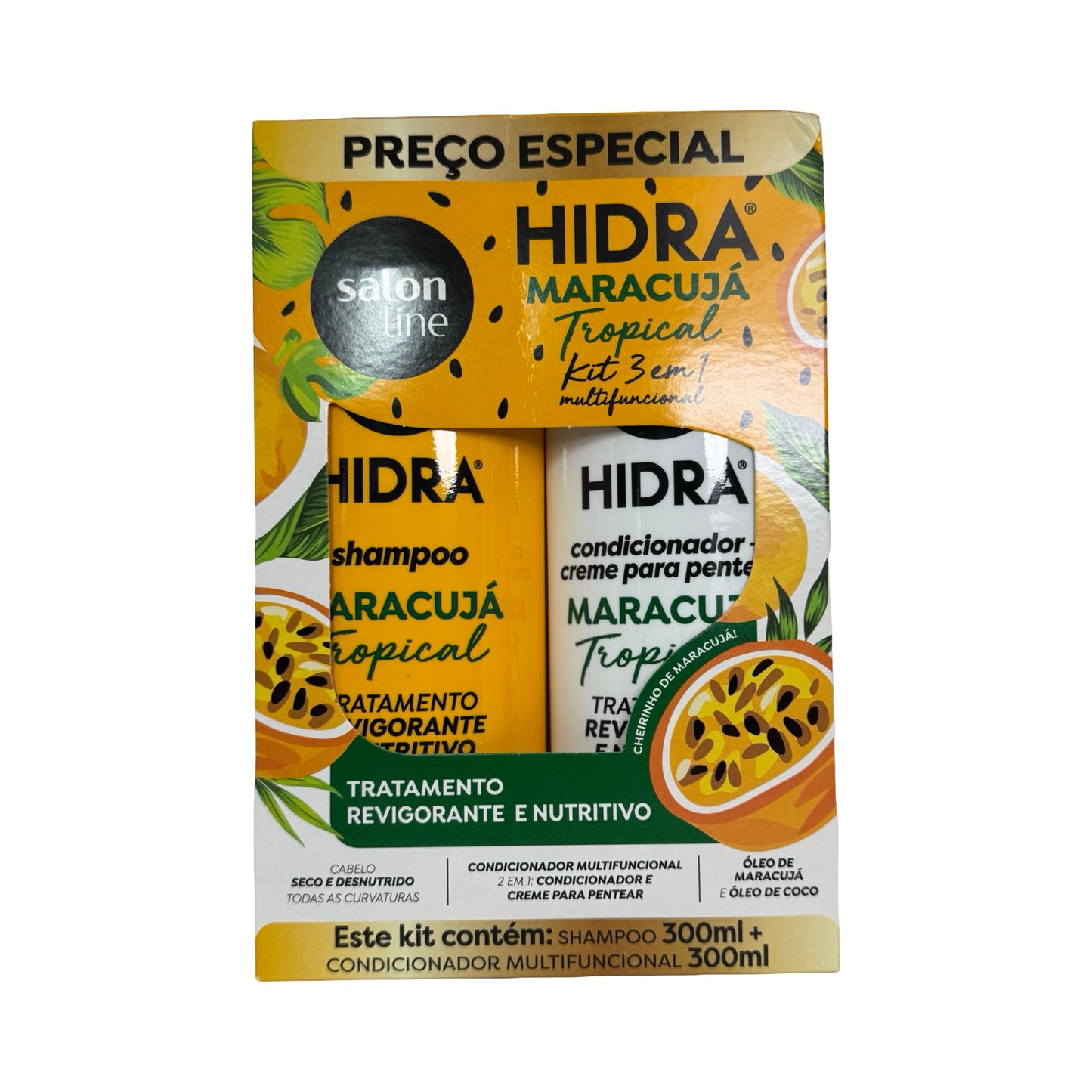 Salon Line Hidra Maracujá Tropical Kit – Shampoo + 2-in-1 Conditioner & Leave-In (300ml Each)