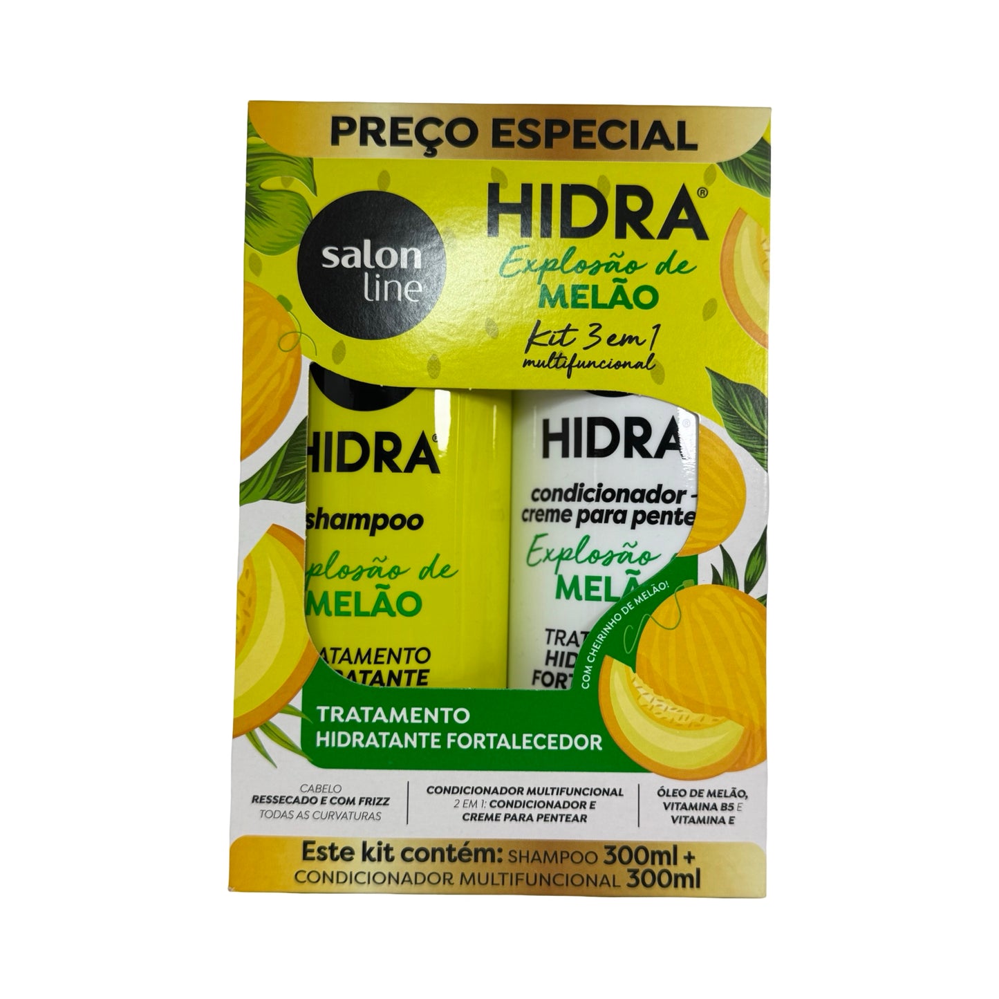 Salon Line Hidra Explosão de Melão 3-in-1 Kit (Shampoo + Conditioner/Leave-In – 300ml Each)