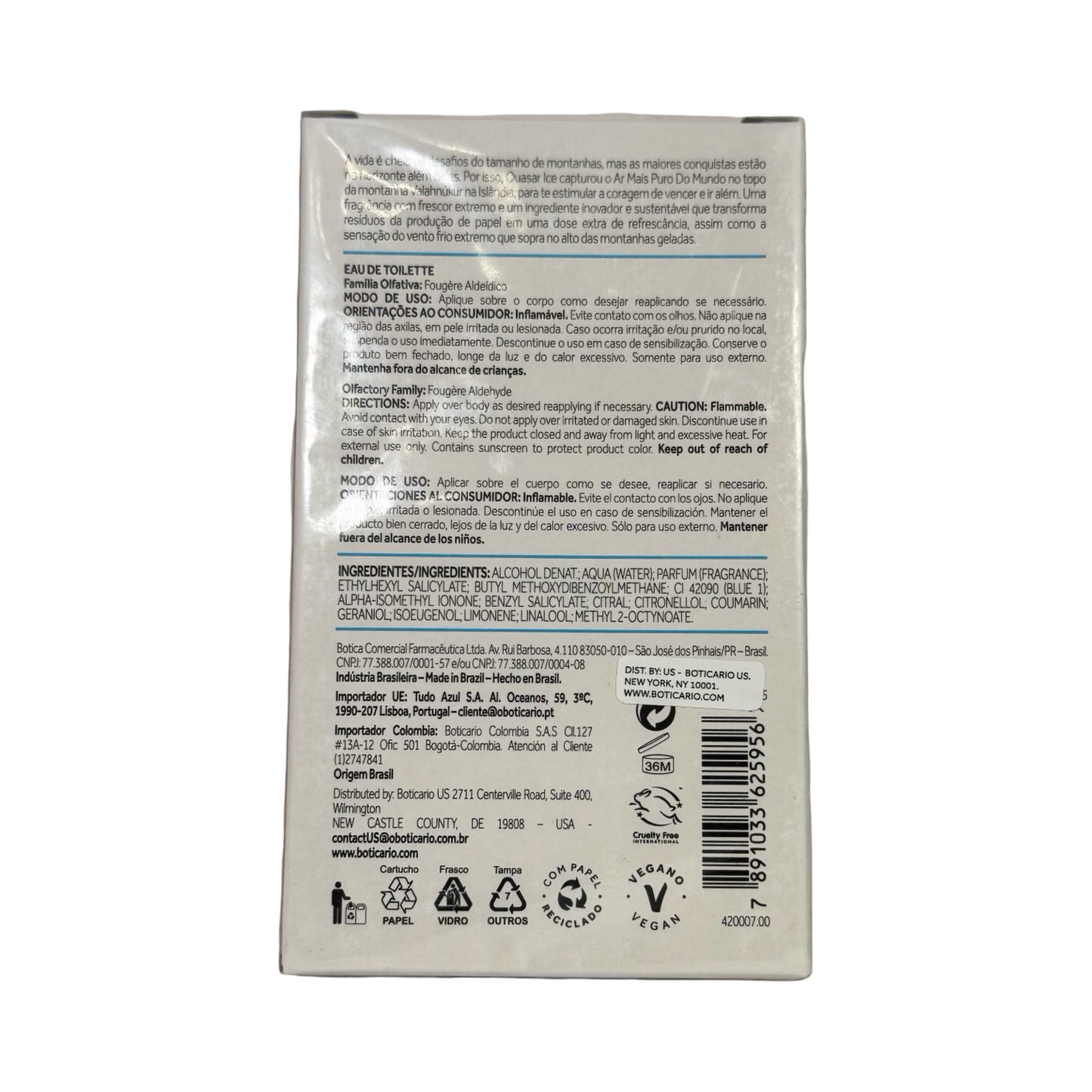 Quasar Ice Desodorante Colônia, 100ml