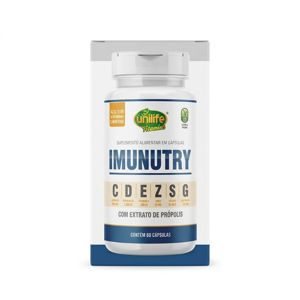 Unilife Imunutry, Complexo de Vitaminas C+D+E+Zinc+Selenium, com Extrato de Própolis, 60 Cápsulas