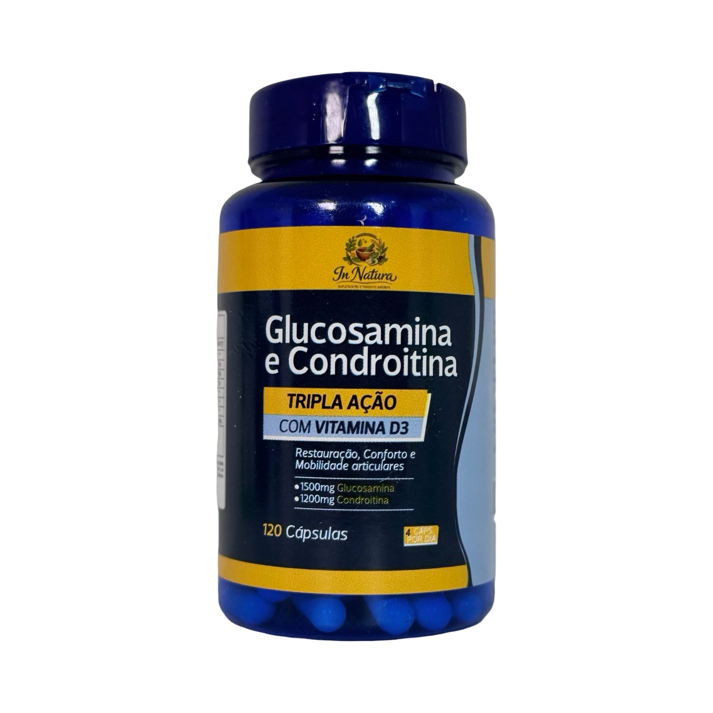 Glucosamina 1500mg e Condroitina 1200mg com Vitamina D3 In Natura – Suplemento para Articulações Ação Tripla – 120 Cápsulas