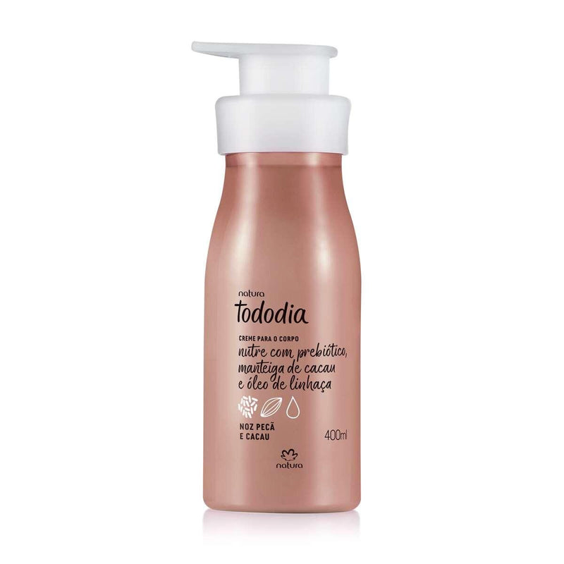 Frasco do creme para o corpo Natura Tododia Manga Rosa e Água de Coco 400 ml, cor rosé, com válvula pump