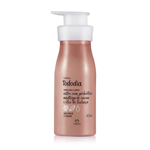 Frasco do creme para o corpo Natura Tododia Manga Rosa e Água de Coco 400 ml, cor rosé, com válvula pump