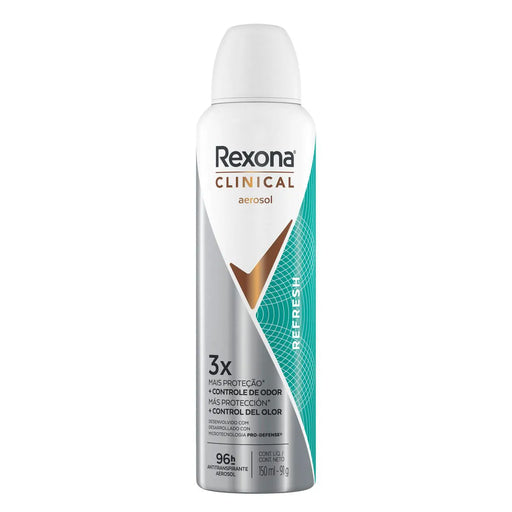 Lata do desodorante aerossol Rexona Clinical Refresh feminino 96h, 150 ml