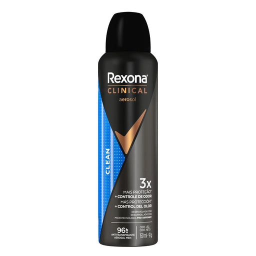 Lata do desodorante aerossol Rexona Men Clinical Clean 96h, 150 ml