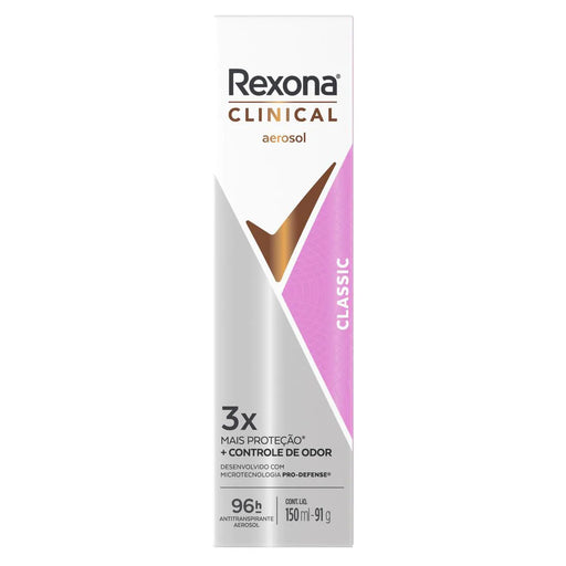 Lata do desodorante aerossol Rexona Clinical Classic feminino 96h, 150 ml