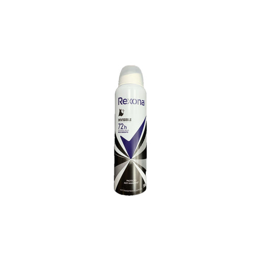 Lata branca e roxa do desodorante aerossol Rexona Invisible feminino 72h, 150 ml