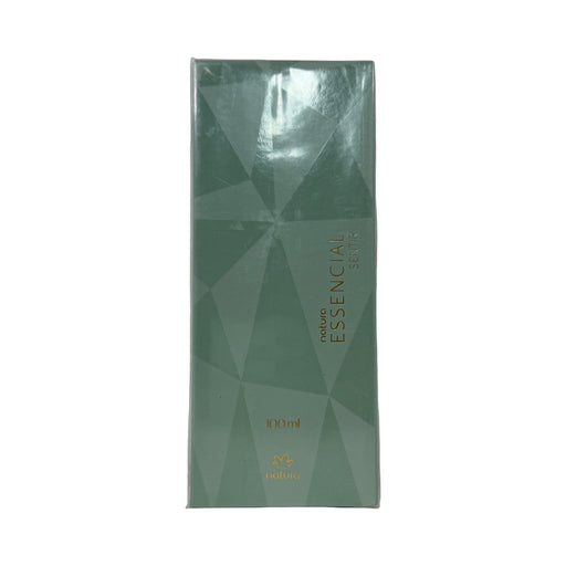Caixa do perfume Natura Essencial Sentir 100 ml, embalagem verde geométrica