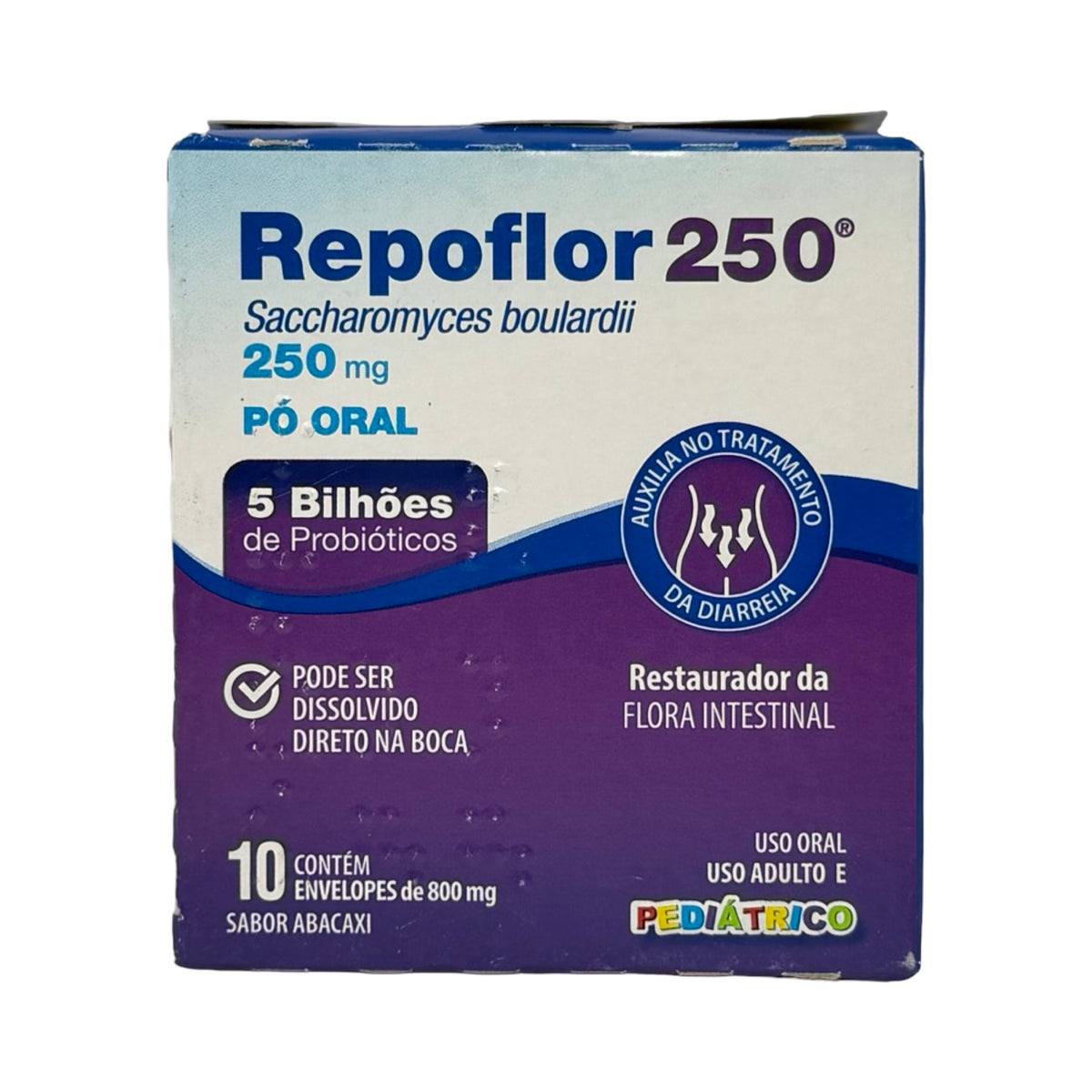 Repoflor 250mg Probiótico em Pó Oral (Saccharomyces boulardii) – Sabor Abacaxi (10 Envelopes)