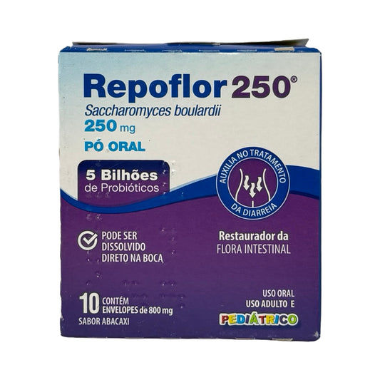 Repoflor 250mg Probiótico em Pó Oral (Saccharomyces boulardii) – Sabor Abacaxi (10 Envelopes)