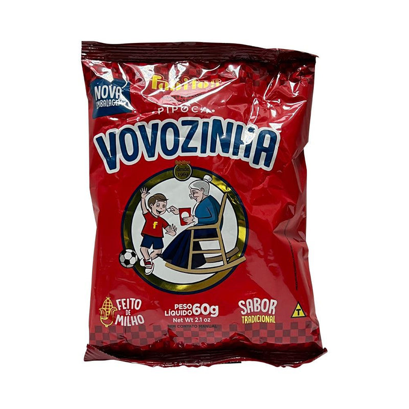 Pacote vermelho da Pipoca Doce Vovozinha Fabitos sabor tradicional de 60g