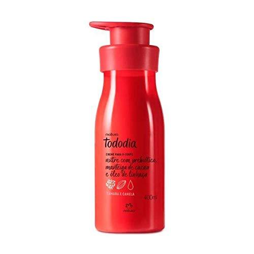 Frasco do creme para o corpo Natura Tododia Tâmara e Canela 400 ml, cor vermelho, com válvula pump