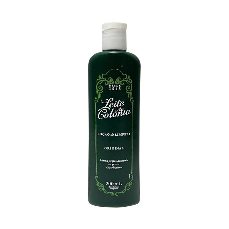 Frasco verde de 200 ml da Loção de Limpeza Leite de Colônia Original