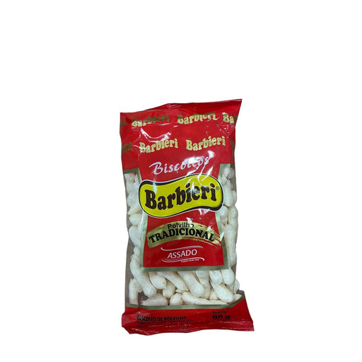 Pacote do Biscoito de Polvilho Barbieri Tradicional assado de 90 g, com os biscoitos em palito à mostra