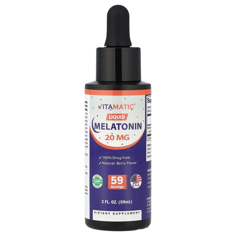 Frasco conta-gotas de Melatonina Líquida 20 mg Vitamatic sabor frutas vermelhas, 59 ml