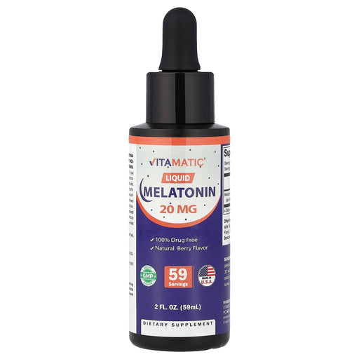 Frasco conta-gotas de Melatonina Líquida 20 mg Vitamatic sabor frutas vermelhas, 59 ml