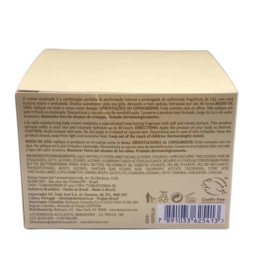 Lily Creme Acetinado Hidratante Corporal oBoticário 250g