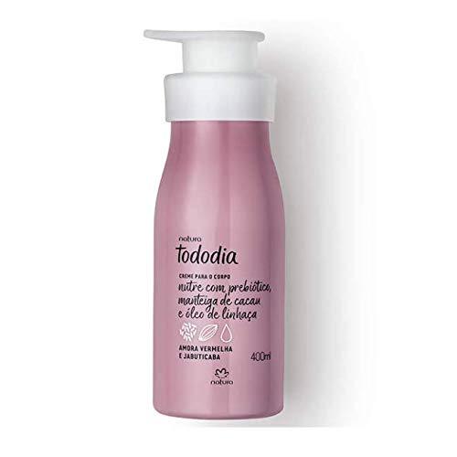 Frasco do creme para o corpo Natura Tododia Amora Vermelha e Jabuticaba 400 ml, cor rosa, com válvula pump