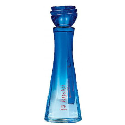 Frasco do perfume Natura Kriska Jeans 100 ml, vidro azul em degradê