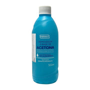 Frasco azul de 500 ml da Acetona Farmax, removedor de esmalte com hidratante hipoalergênico