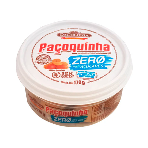 Pote da Paçoquinha Zero DaColônia de 170g com tampa branca e selo sem glúten