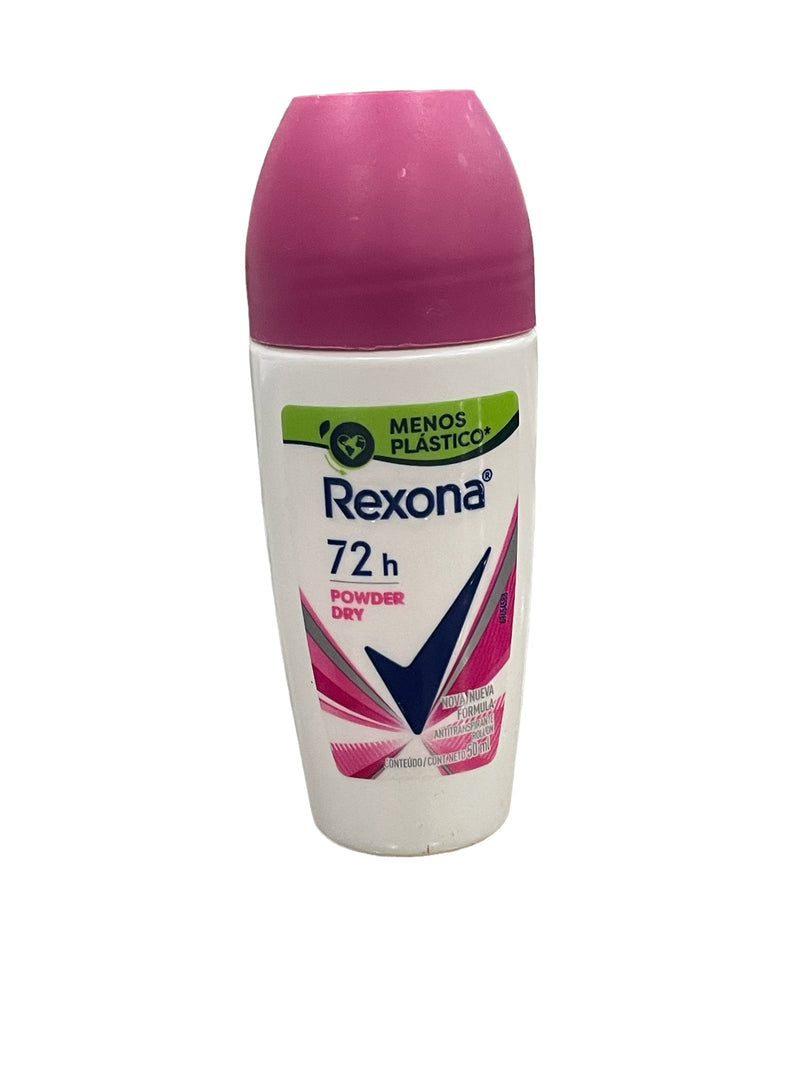 Frasco rosa do desodorante roll-on Rexona Powder Dry feminino, 50 ml