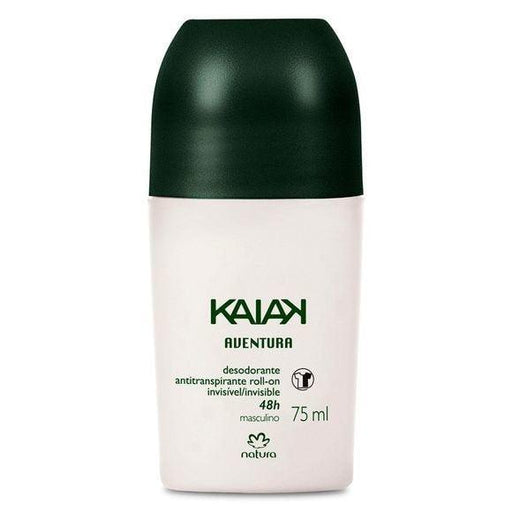Desodorante roll-on Natura Kaiak Aventura Masculino 75 ml, frasco branco com tampa verde-escura