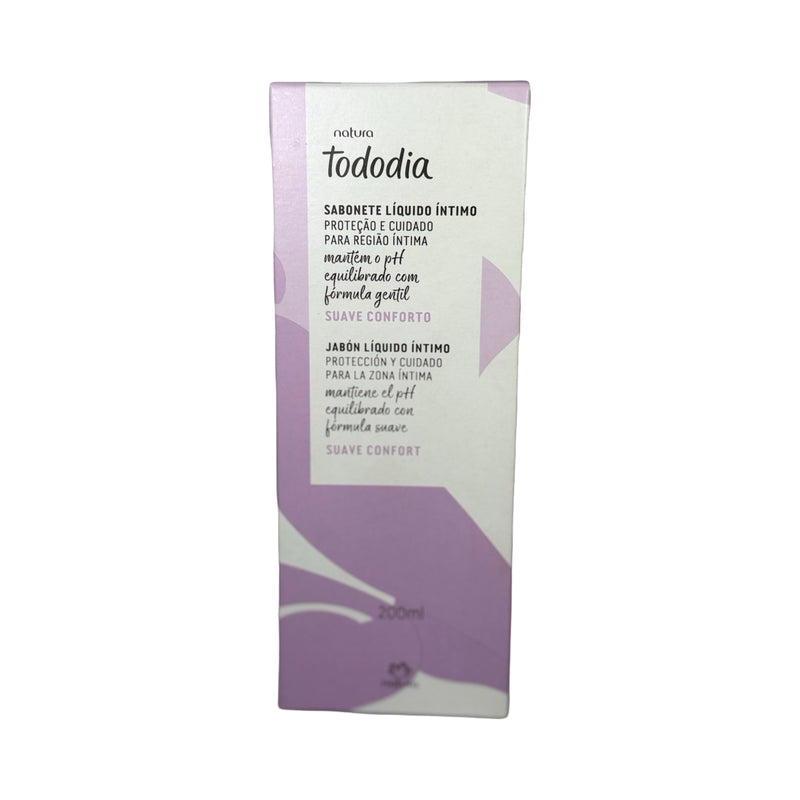 Caixa do sabonete líquido íntimo Natura Tododia Suave Conforto 200 ml, lilás