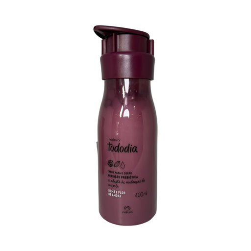 Frasco do creme para o corpo Natura Tododia Romã e Flor de Amora 400 ml, cor vinho, com válvula pump