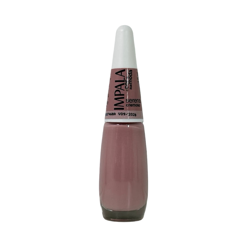 Frasco de esmalte Impala Serena cremoso 7,5 ml, cor nude rosado malva, tampa branca