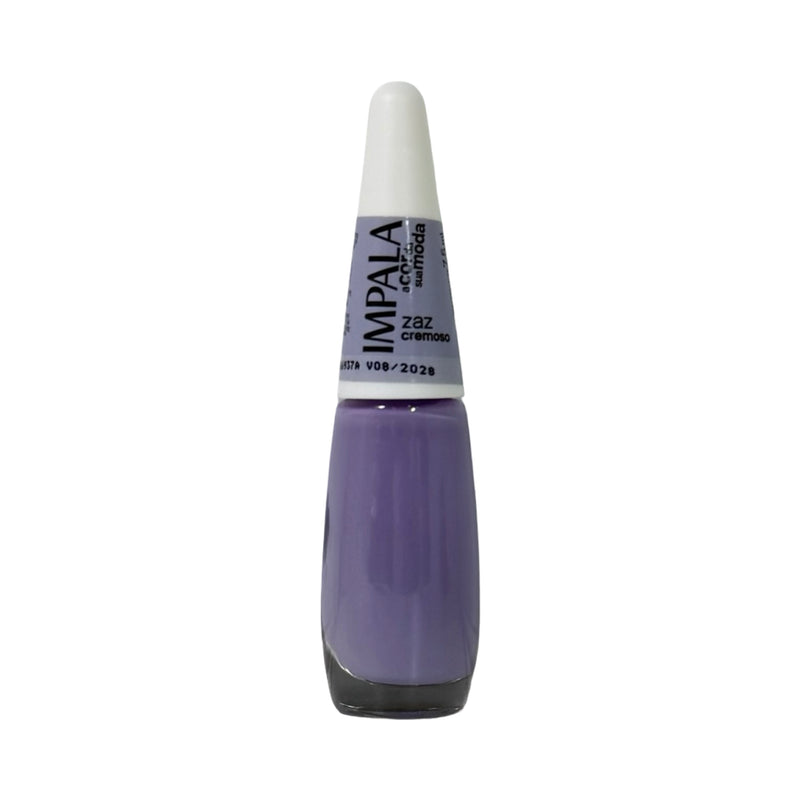 Frasco de esmalte Impala Zaz cremoso 7,5 ml, cor lilás pastel, tampa branca