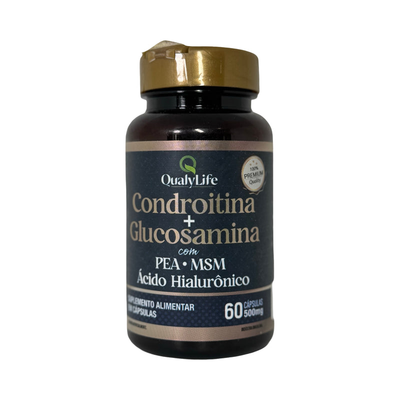 Condroitina e Glucosamina QualyLife com PEA, MSM e Ácido Hialurônico – 60 Cápsulas