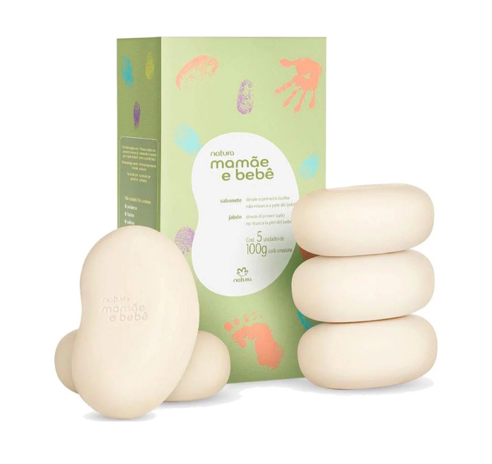 Kit Sabonete em Barra Mamãe e Bebê Natura – Caixa com 5 x 100g