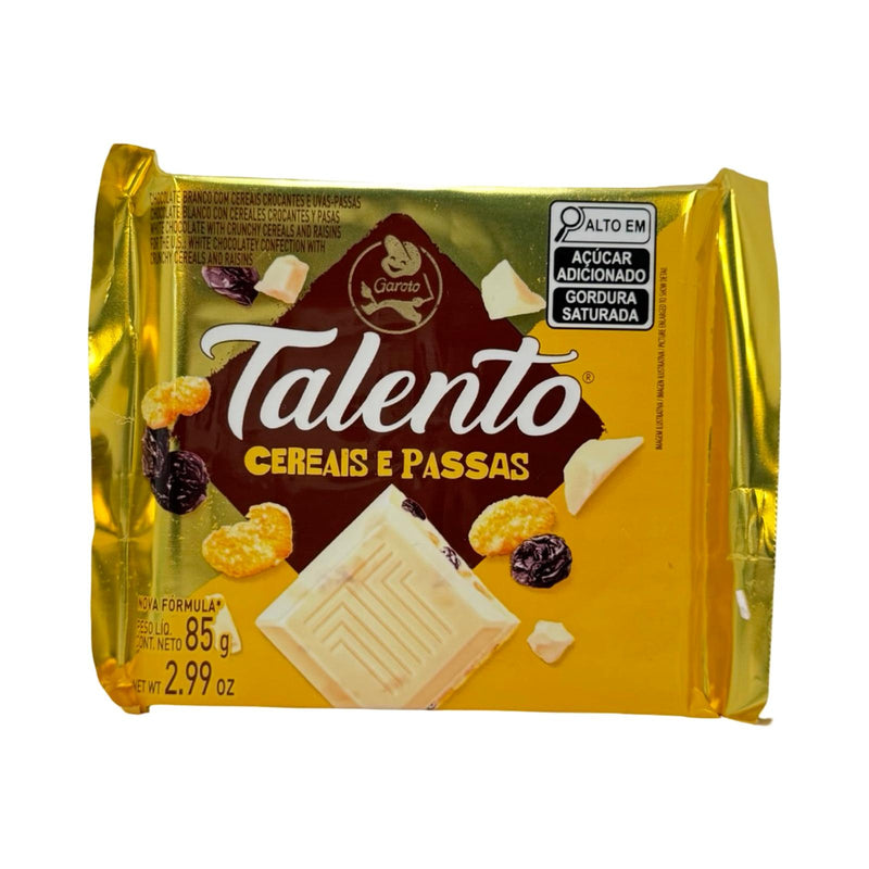 Chocolate Garoto Talento Branco com Cereais e Passas 85g
