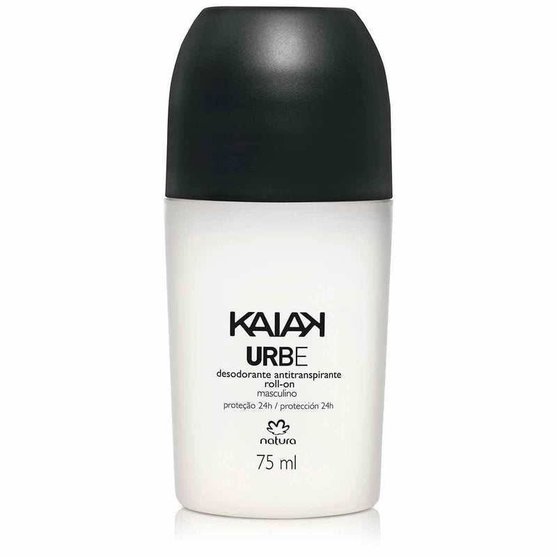 Desodorante roll-on Natura Kaiak Urbe Masculino 75 ml, frasco branco com tampa preta