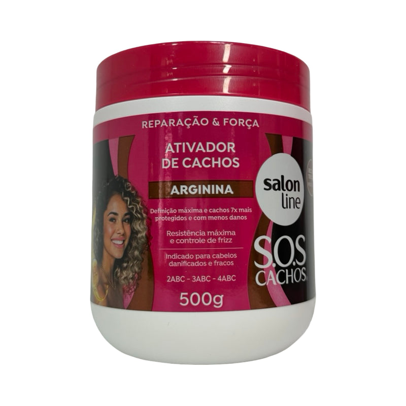 Pote rosa do Ativador de Cachos Salon Line S.O.S Cachos Arginina Reparação & Força, 500 g