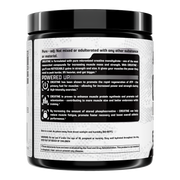 Lateral do pote de Creatina Monohidratada Nutrex com benefícios e advertências