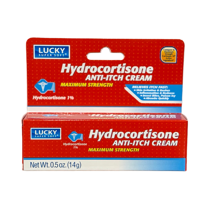 Caixa vermelha do Creme de Hidrocortisona 1% Lucky Super Soft Máxima Potência, 14 g (0,5 oz)