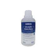Frasco de 100 ml de Solução Fisiológica 0,9% Farmax, rótulo Sorimax, com gotejador