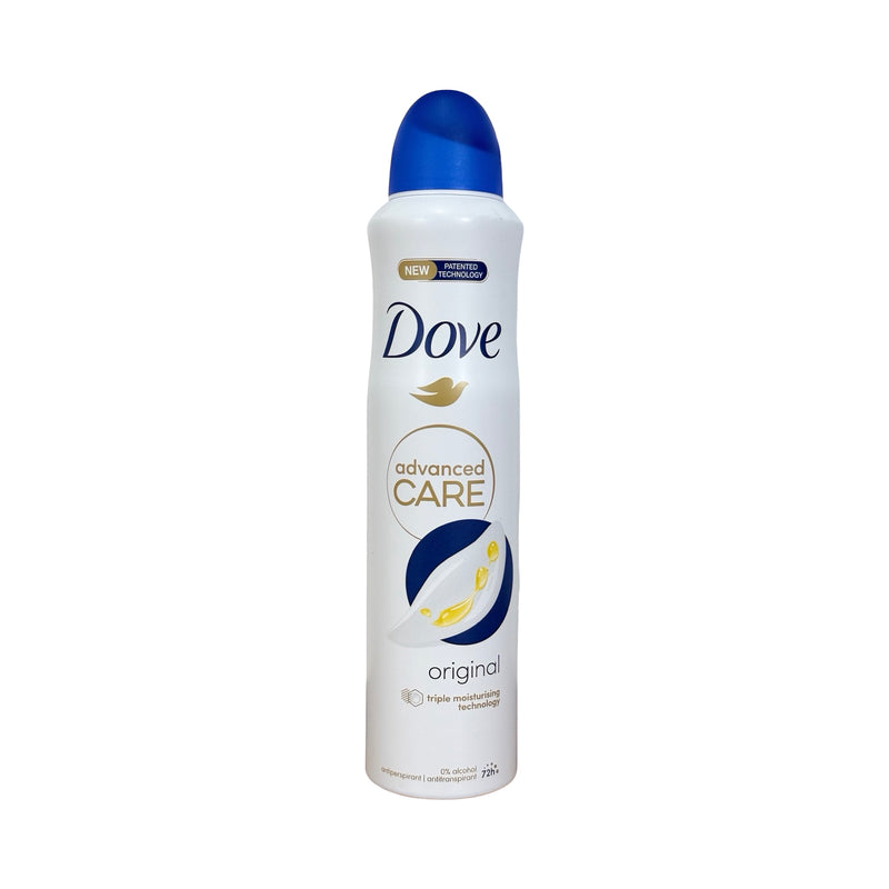 Desodorante aerossol Dove Advanced Care Original 72h, frasco branco com tampa azul, 250 ml