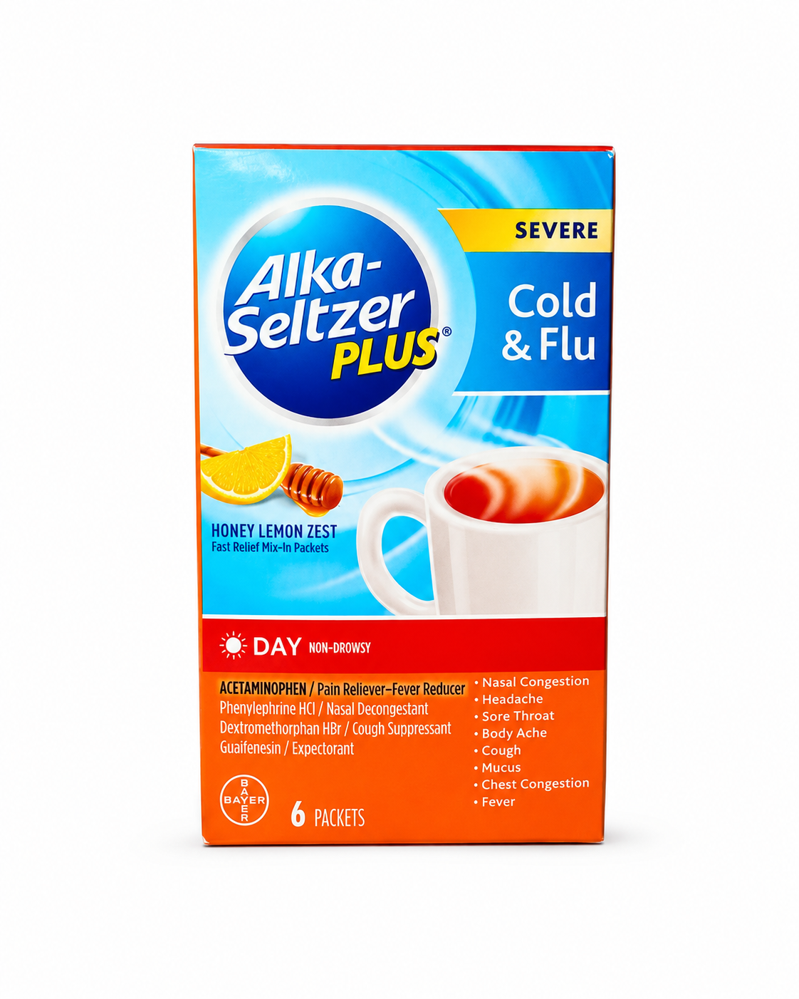 Alka-Seltzer Plus Severe Cold & Flu Day Honey Lemon Zest – 6 Envelopes