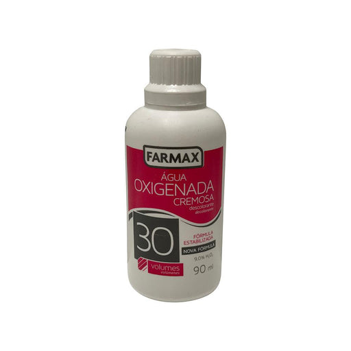 Frasco branco de Água Oxigenada Cremosa Farmax 30 volumes, 90ml