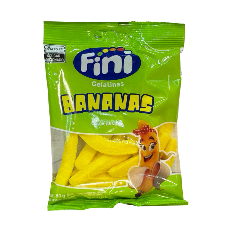 Pacote de bala de gelatina Fini Bananas sabor banana de 80g