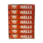 Caixa display de Bala Halls Morango com 21 sticks de 28g, vista de frente