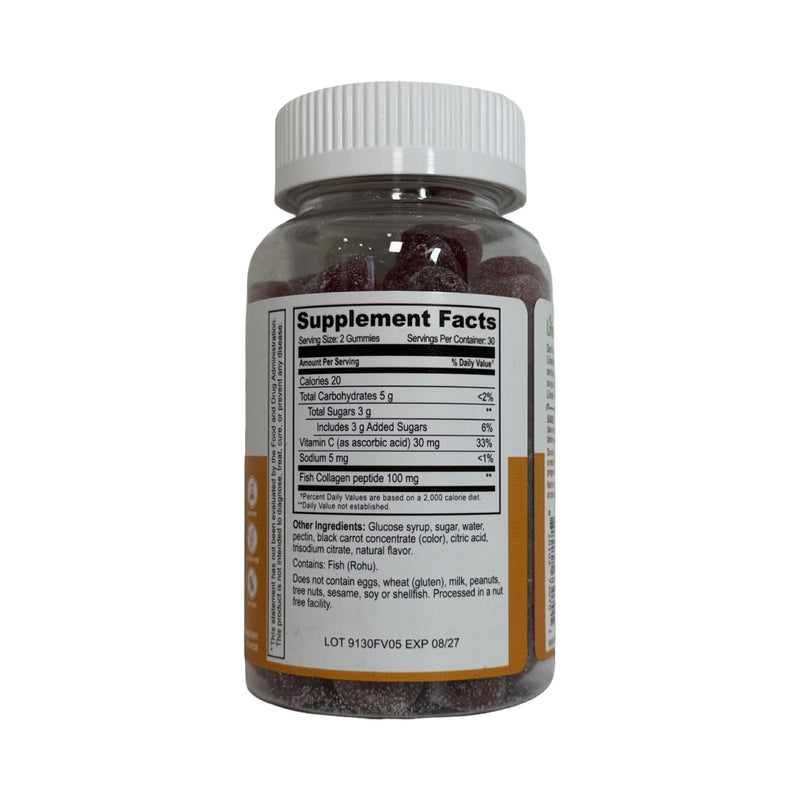 Tabela Supplement Facts das gomas Lifeable Colágeno + Vitamina C: 100 mg de colágeno de peixe e 30 mg de vitamina C