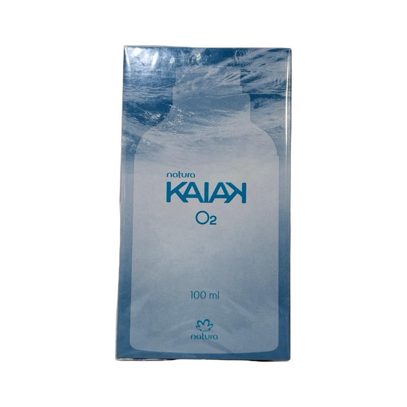 Caixa do perfume Natura Kaiak O2 Masculino 100 ml, embalagem azul-clara