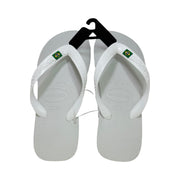 Chinelo Havaianas Brasil branco com bandeira do Brasil na tira, par visto de cima
