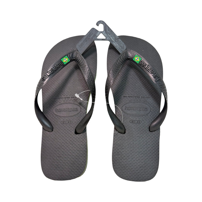 Chinelo Havaianas Brasil cinza com bandeira do Brasil, par no cabide