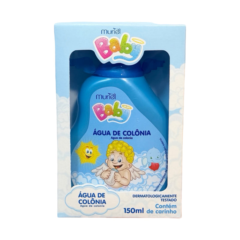 Água de colônia Muriel Baby Menino 150ml na caixa azul com ilustração de anjinho